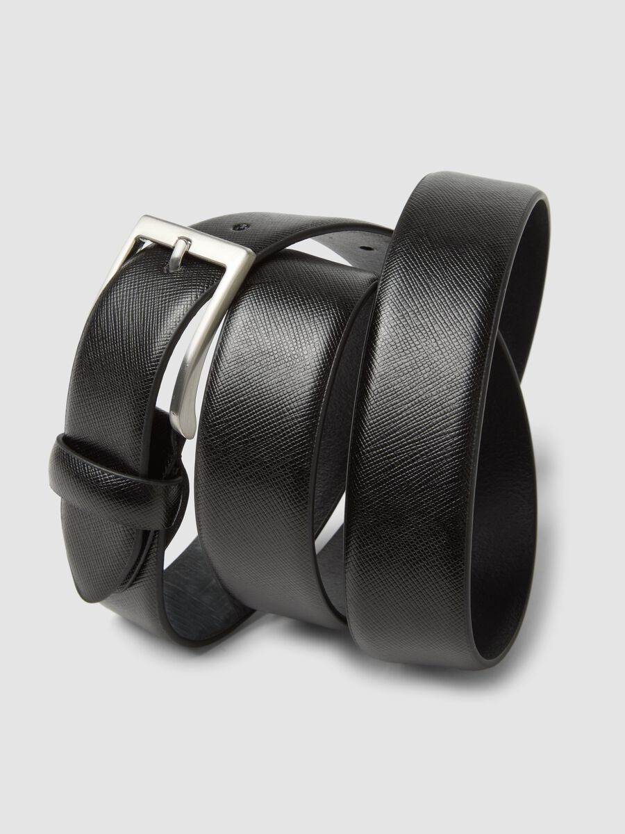 Black genuine leather belt with metal buckle_2