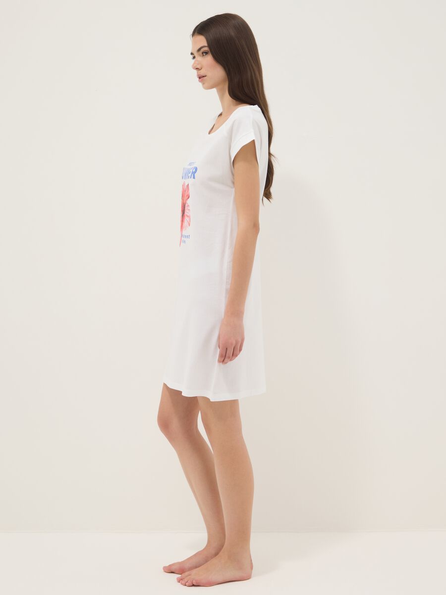 White pure organic cotton regular-fit nightdress with flower print_1