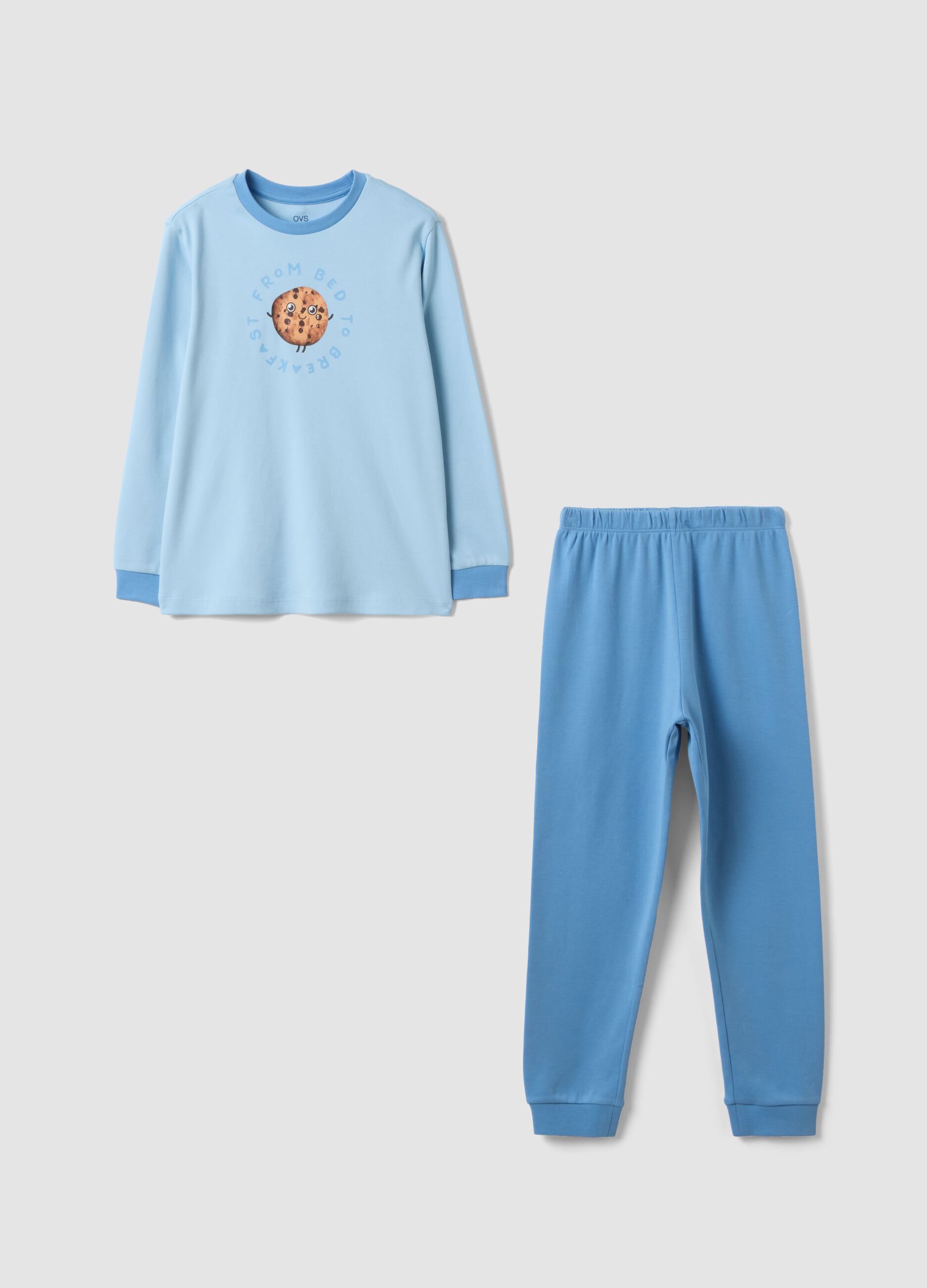 Light blue organic cotton pyjamas with biscuit print