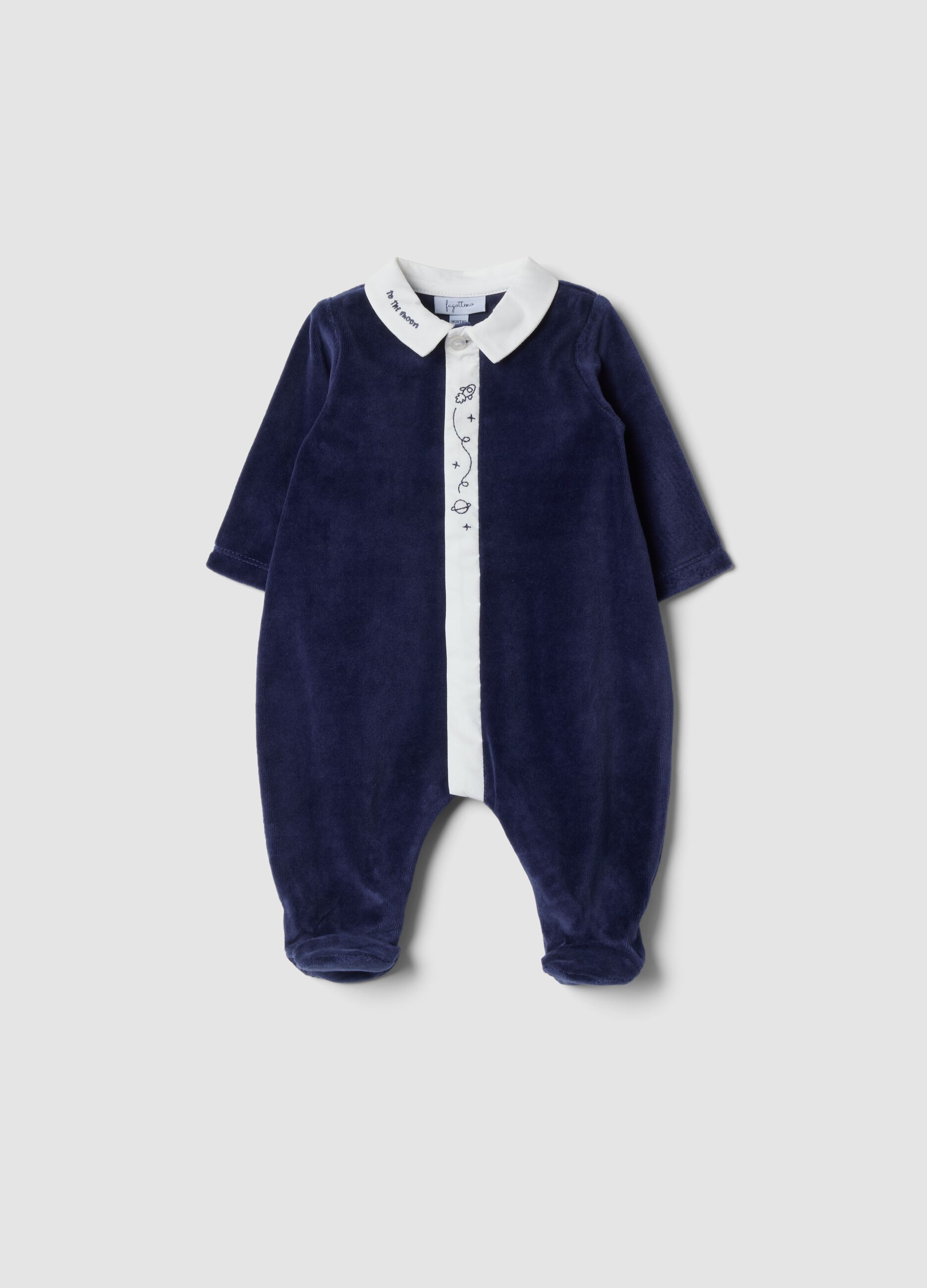 Tutina blu notte in misto cotone organico con colletto