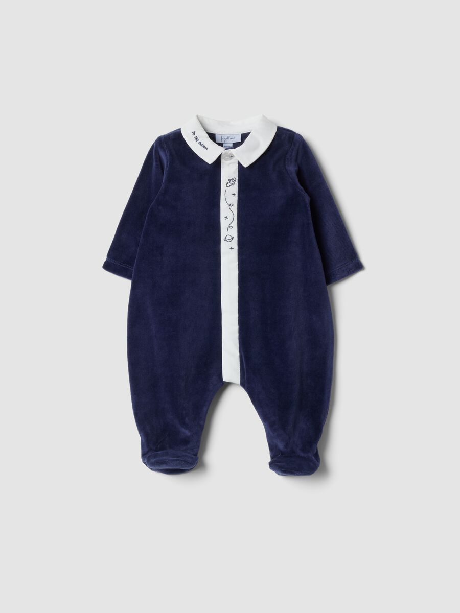 Navy organic cotton-blend babygrow with collar_0