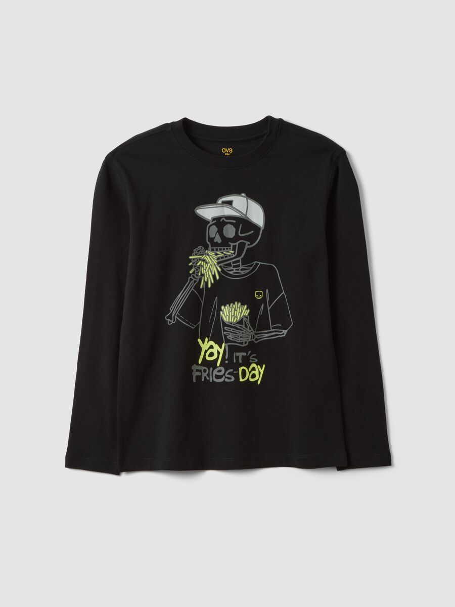 T-shirt nera in puro cotone organico con girocollo_0