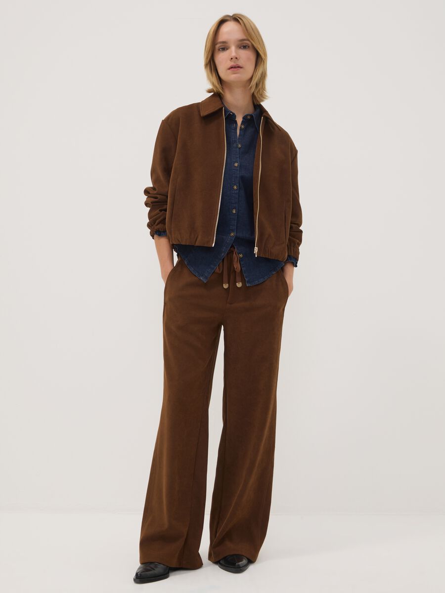Brown stretch-fabric blazer with zip, oversized fit_2