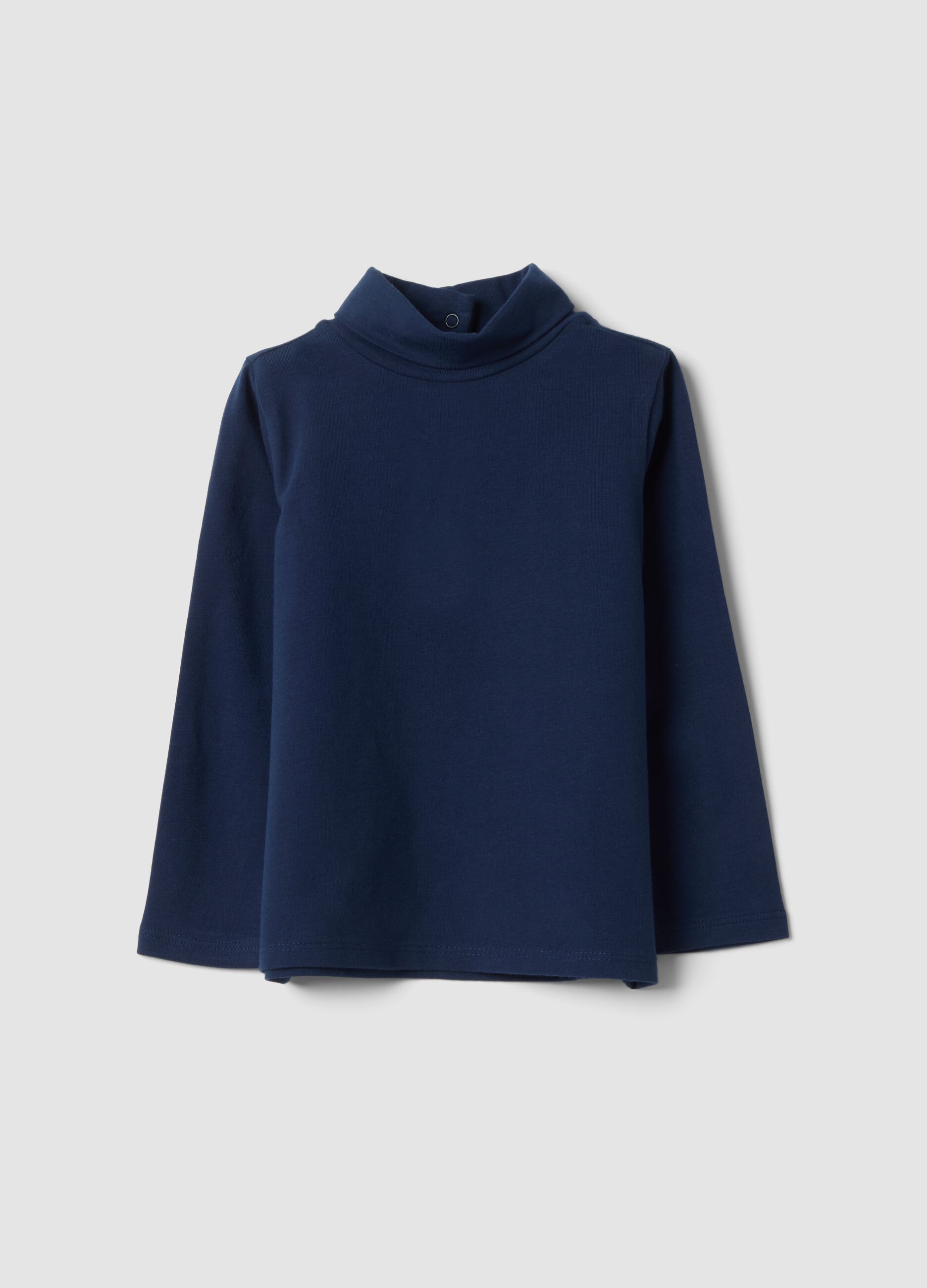 Maglia blu notte in cotone organico elasticizzato girocollo