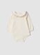 White bodysuit with ruffled collar in stretch organic cotton_0