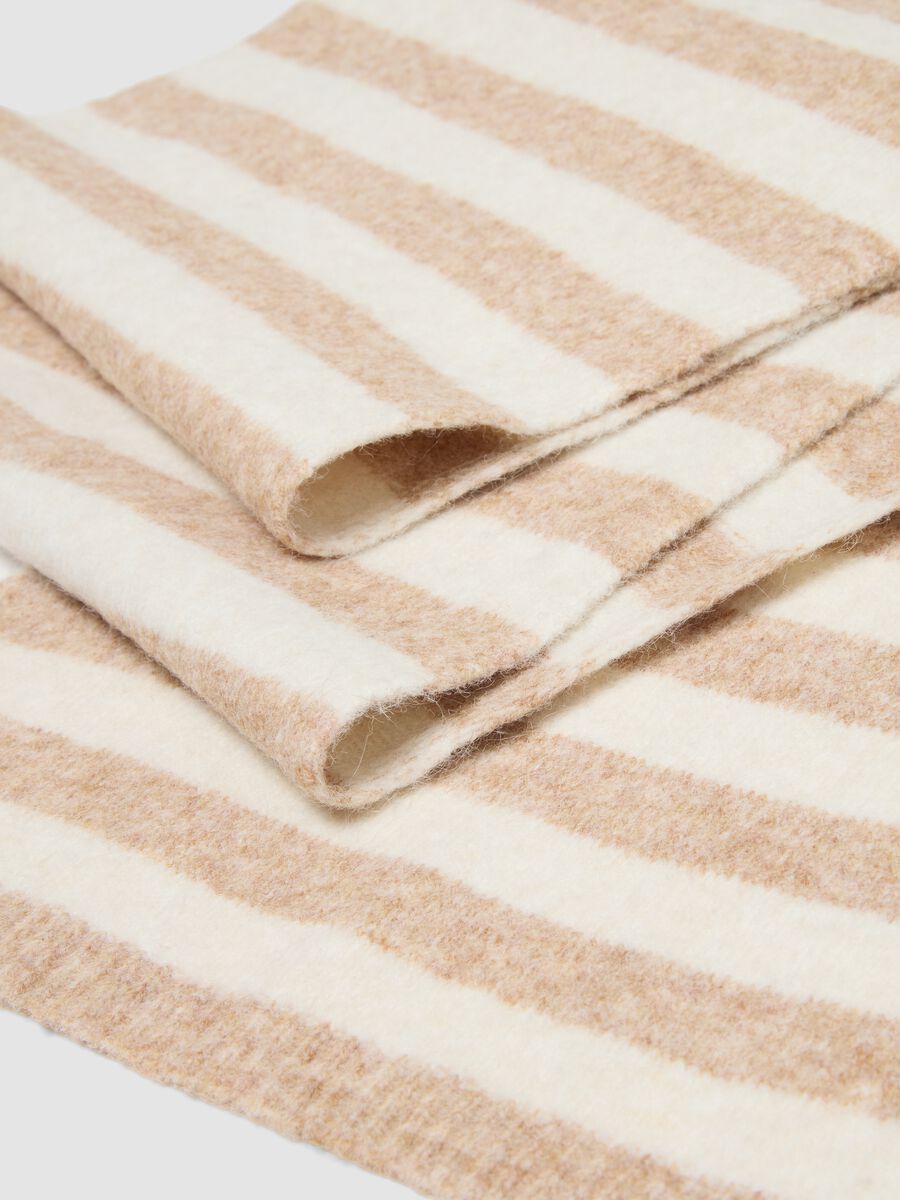 Sciarpa avorio e beige chiaro in misto lana elasticizzata_2