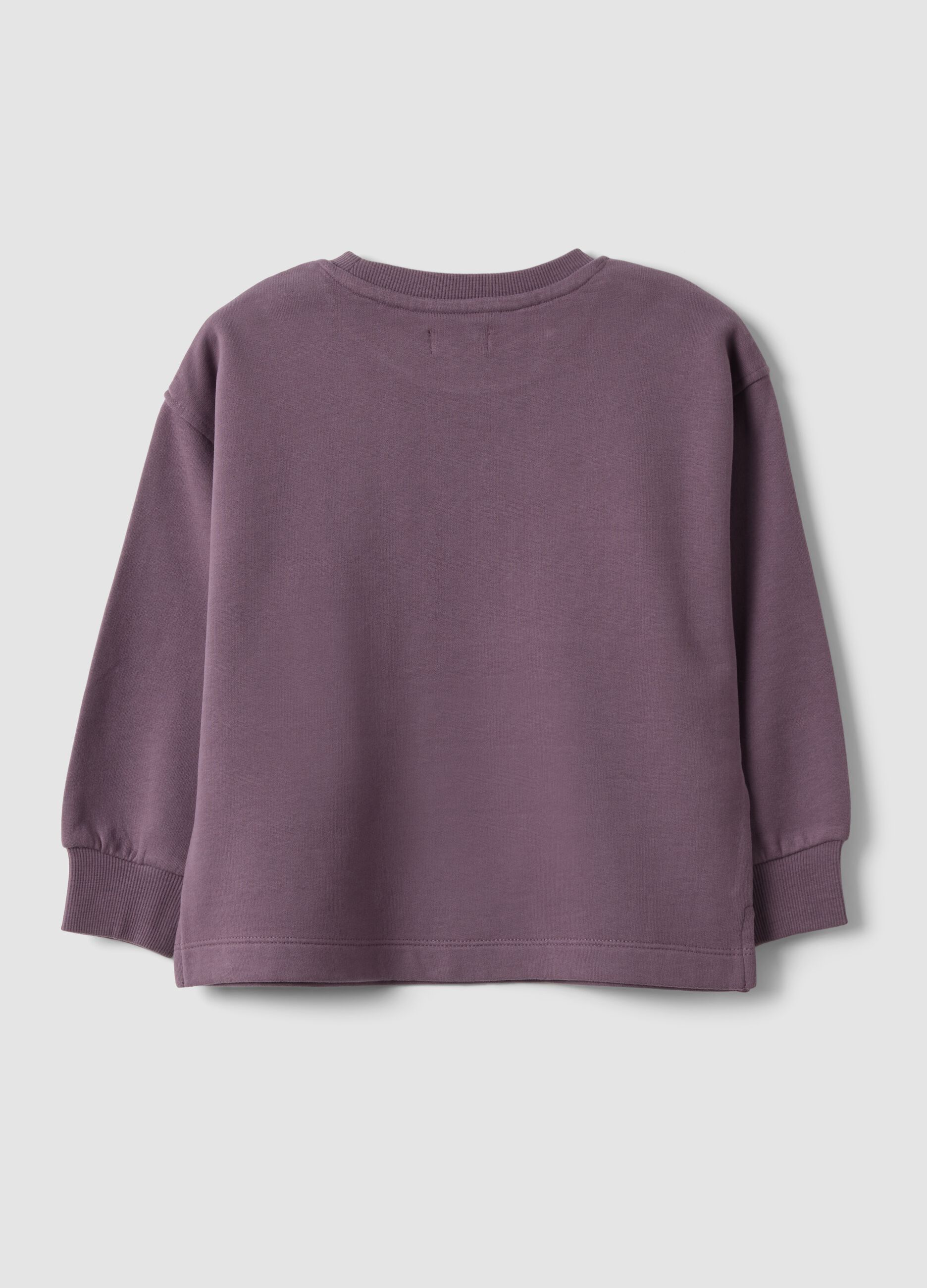 Purple crew-neck sweatshirt in pure cotton with floral print