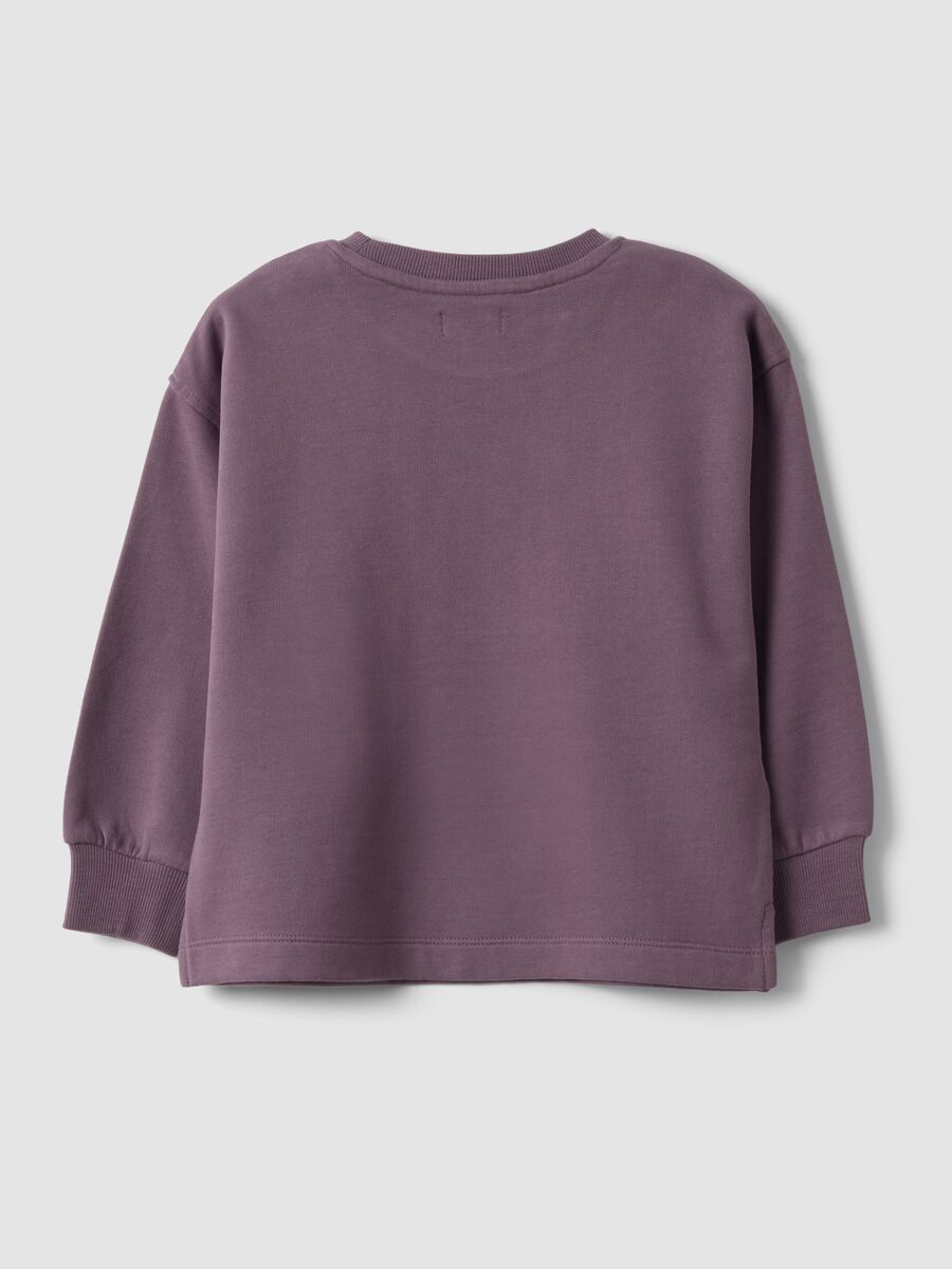 Purple crew-neck sweatshirt in pure cotton with floral print_1