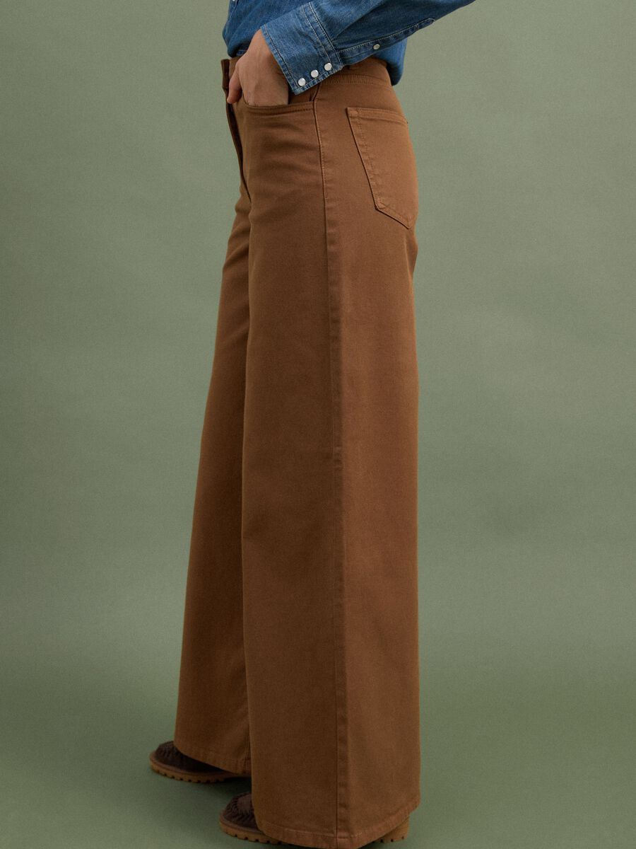 Brown wide-leg stretch cotton trousers_4