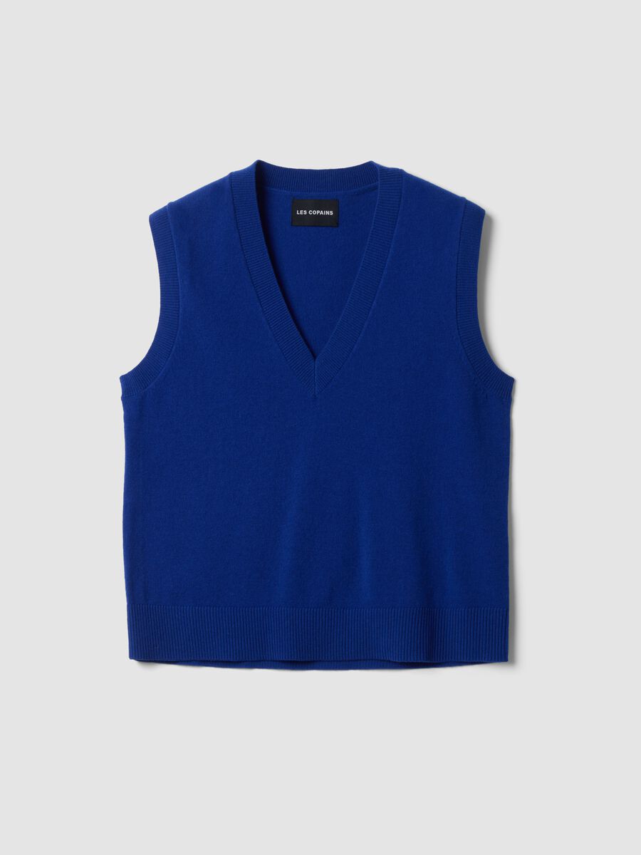Blue pure wool gilet with deep V-neck_0