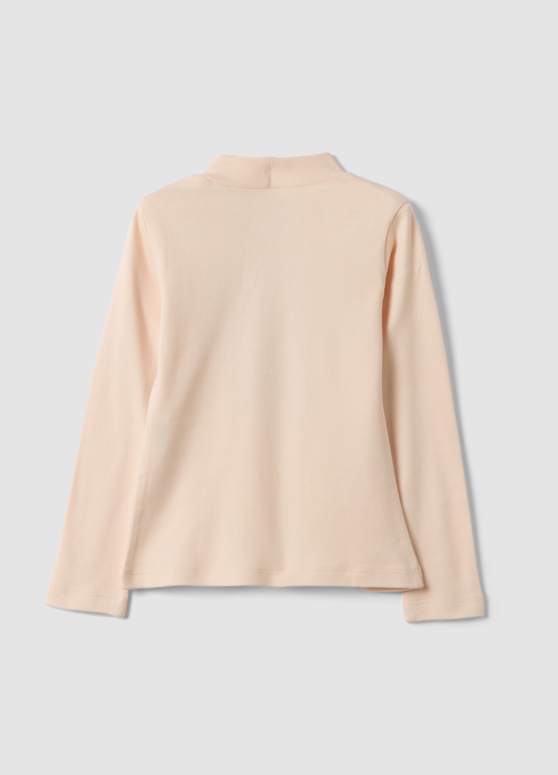 Pink long-sleeve T-shirt with high neck in pure organic cotton
