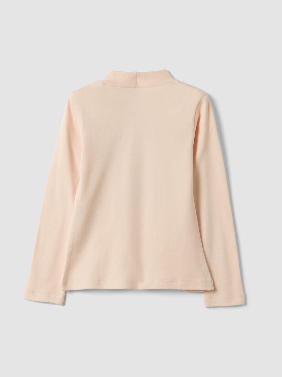 Pink long-sleeve T-shirt with high neck in pure organic cotton_1