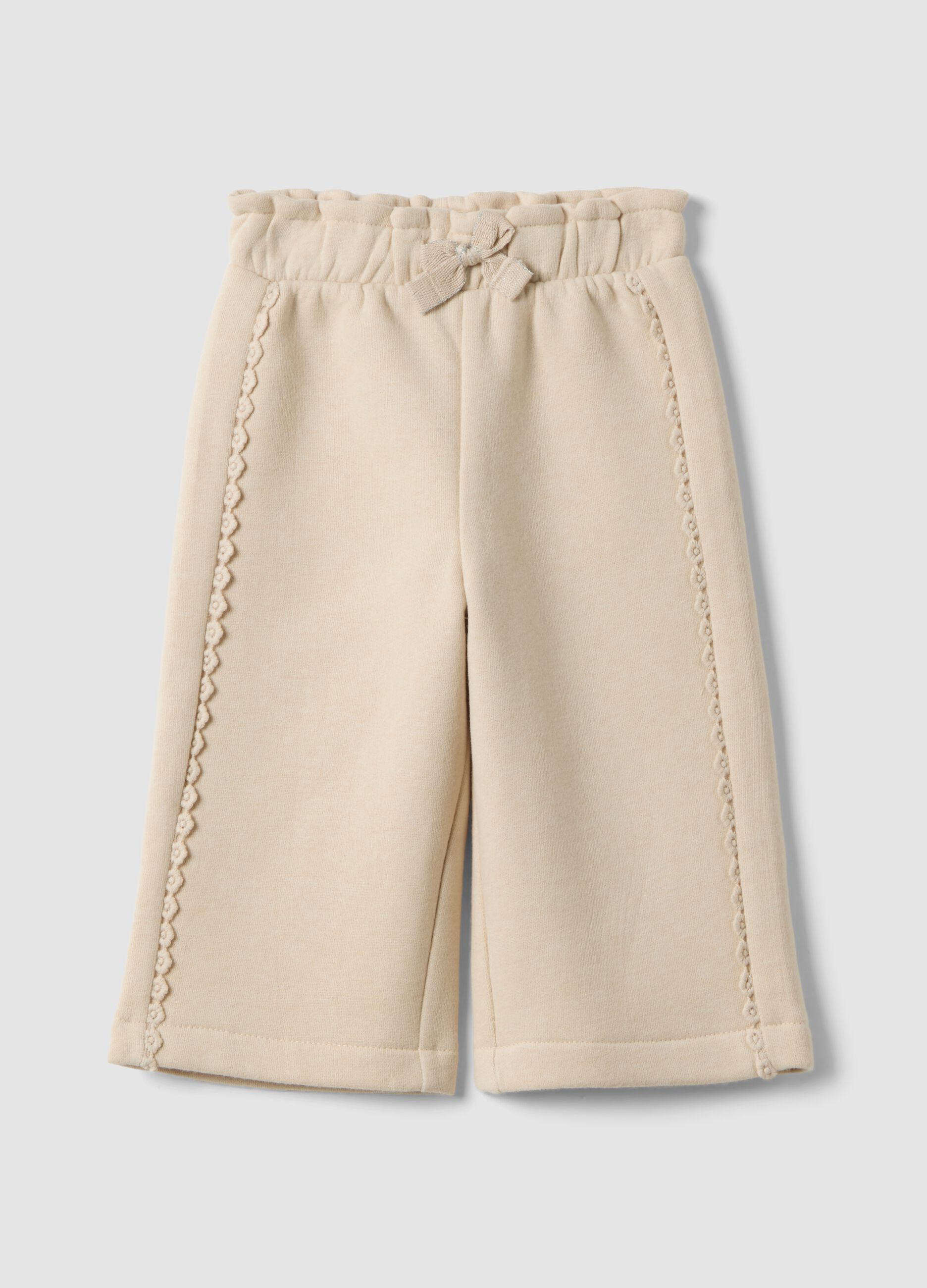 Beige wide-leg cotton-blend trousers