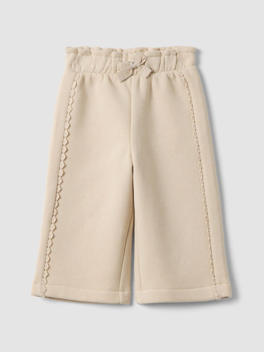 Beige wide-leg cotton-blend trousers_0