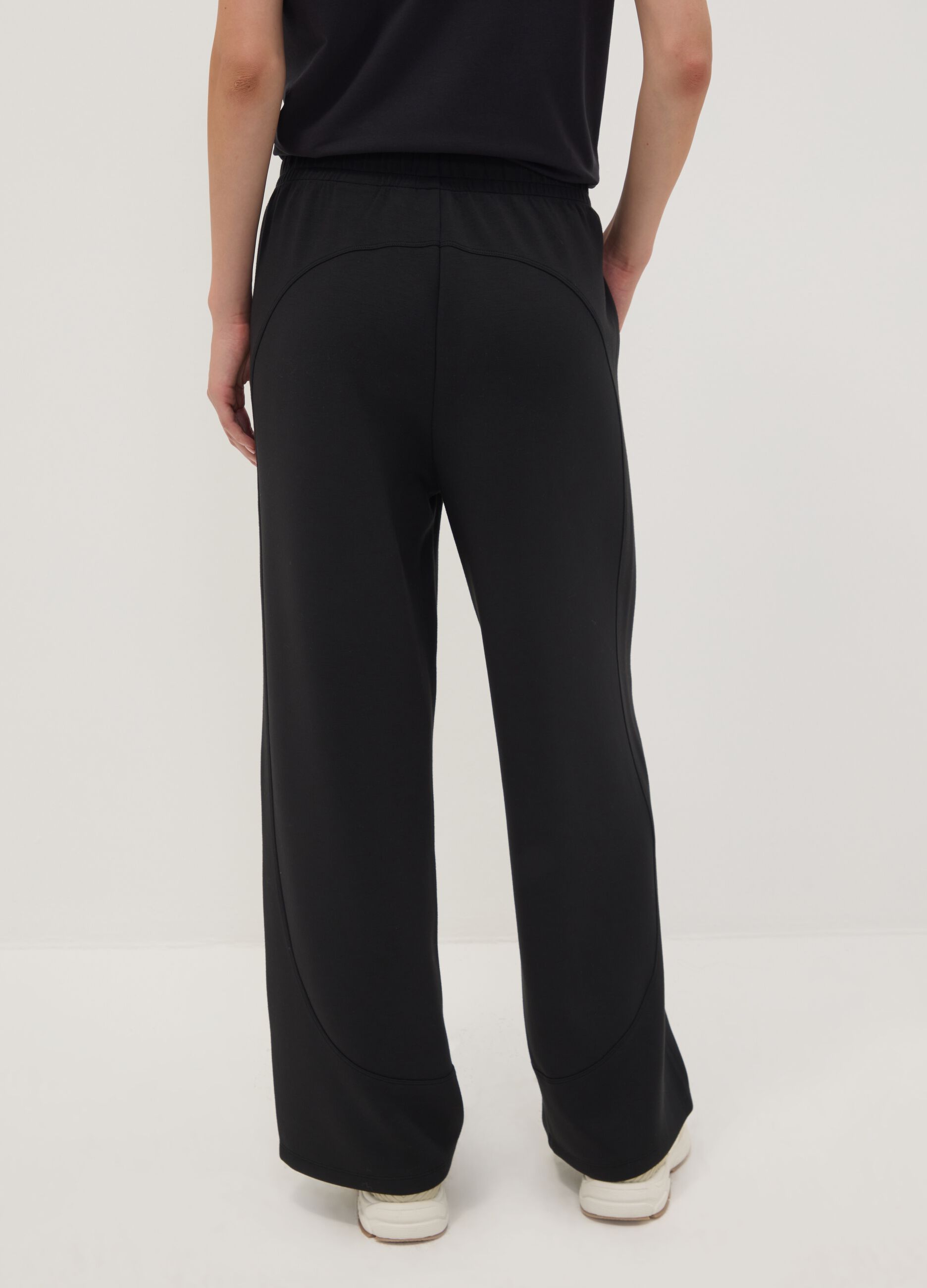 Black regular-fit stretch viscose jersey trousers