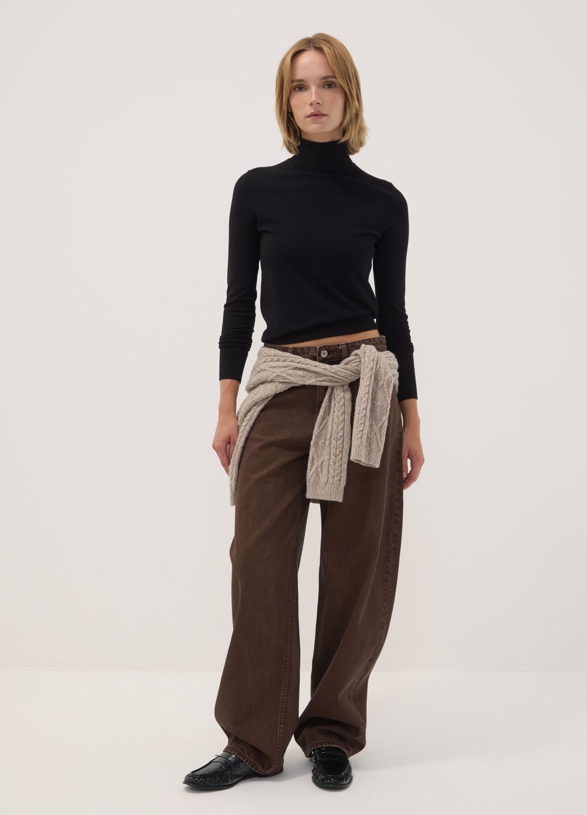 Jeans marroni in puro cotone barrel fit