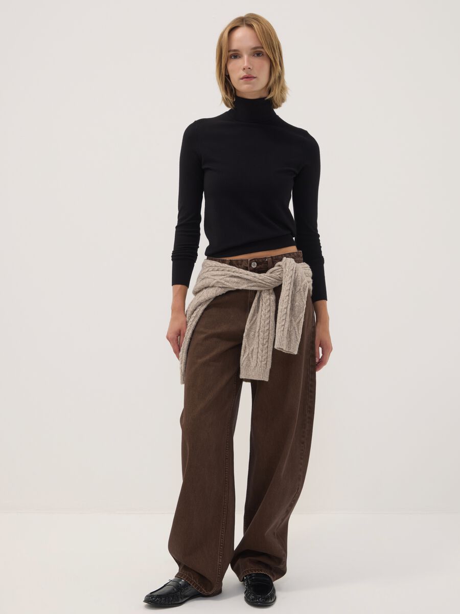 Brown pure cotton barrel-fit jeans_0