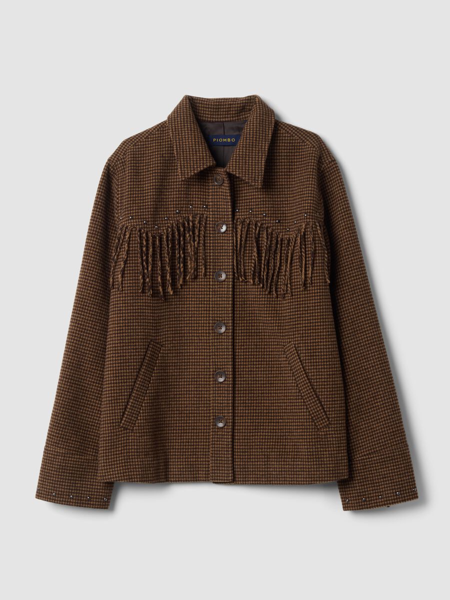 Brown wool-viscose blend blazer with applied fringes_4