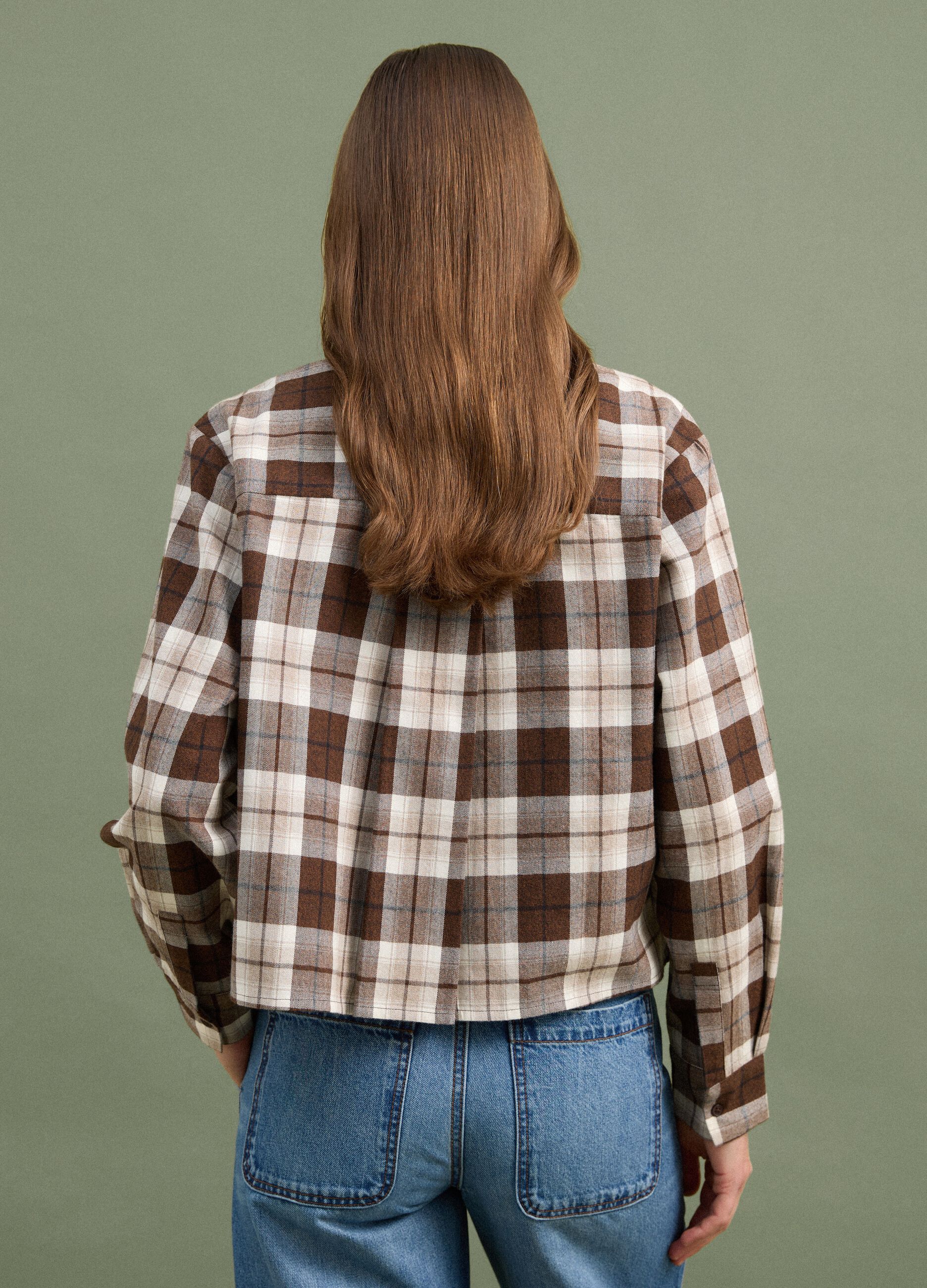 Camicia marrone a quadri in flanella di puro cotone regular fit