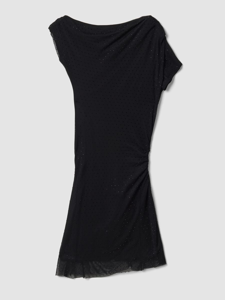 Black stretch-fabric dress with draping, regular fit_2