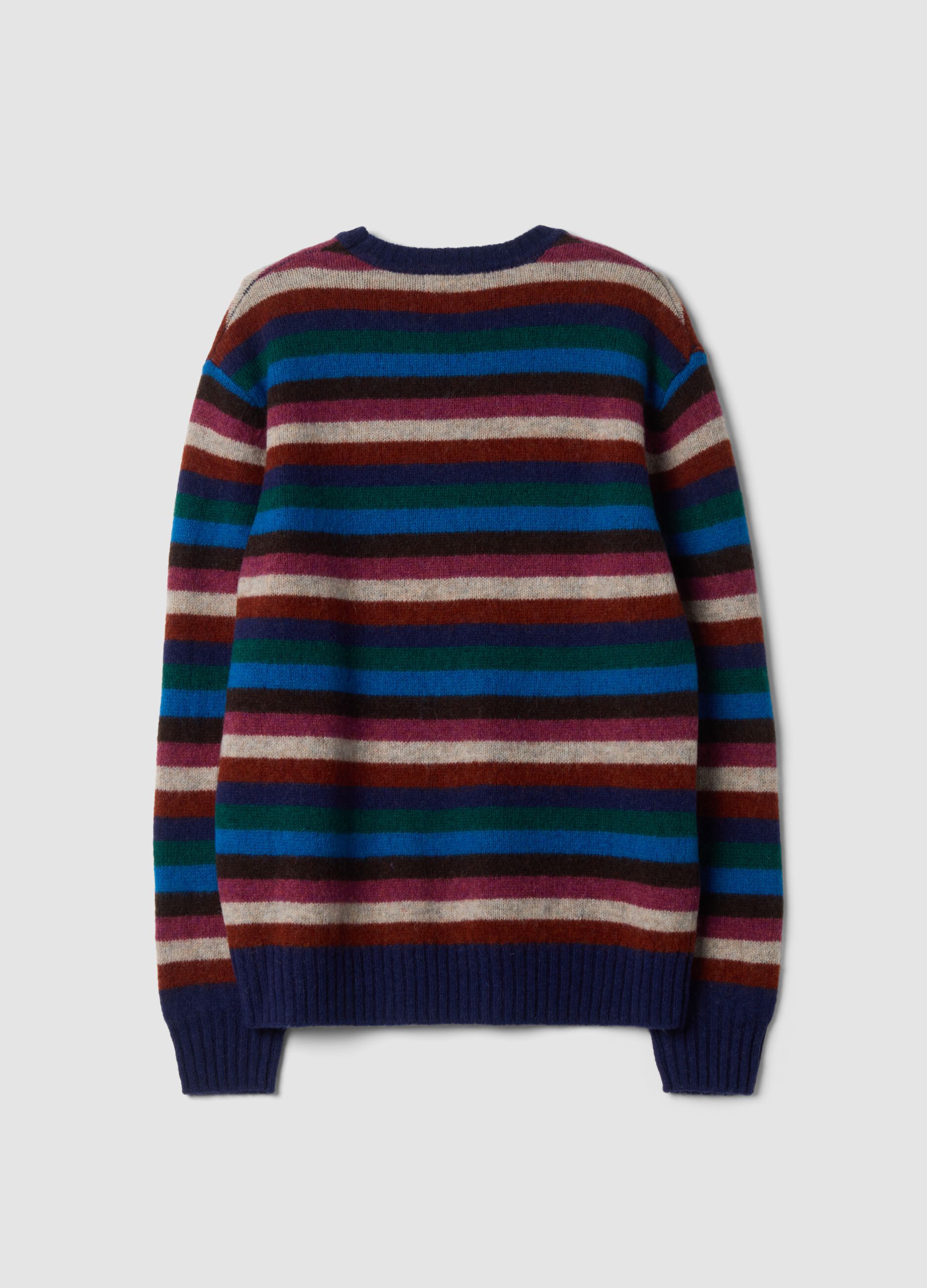 Navy striped pure wool crew-neck jumper