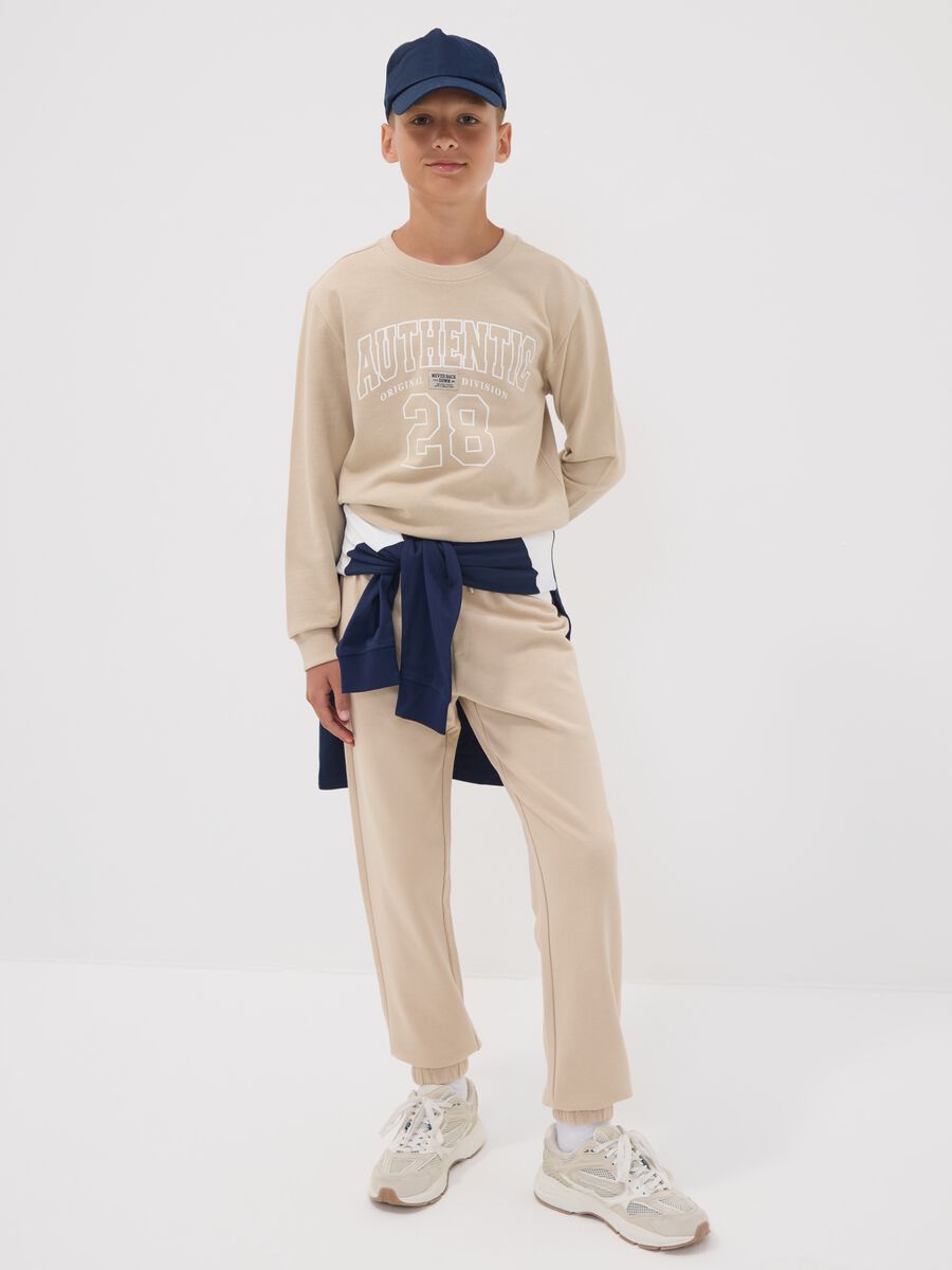 Beige organic cotton joggers, regular fit, for boys_0