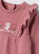 Pink organic cotton sleepsuit with ruffles and chest embroidery_2