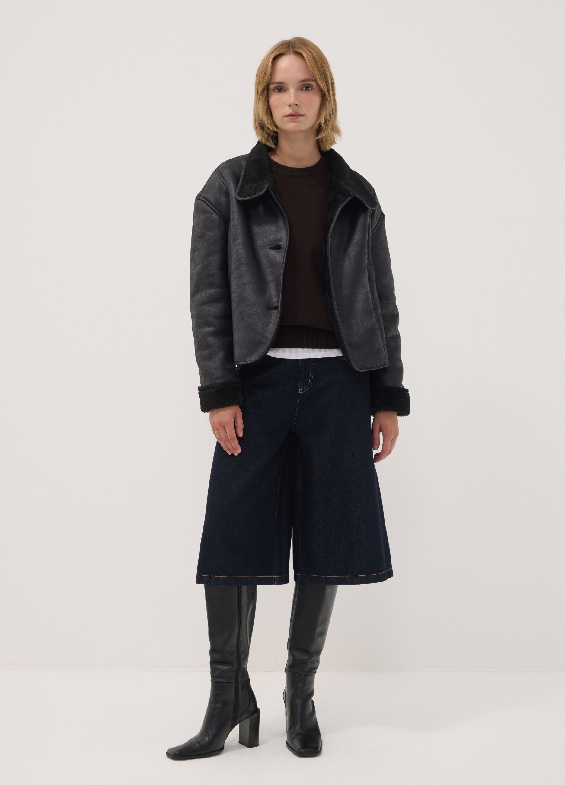 Black regular jacket with wide collar
