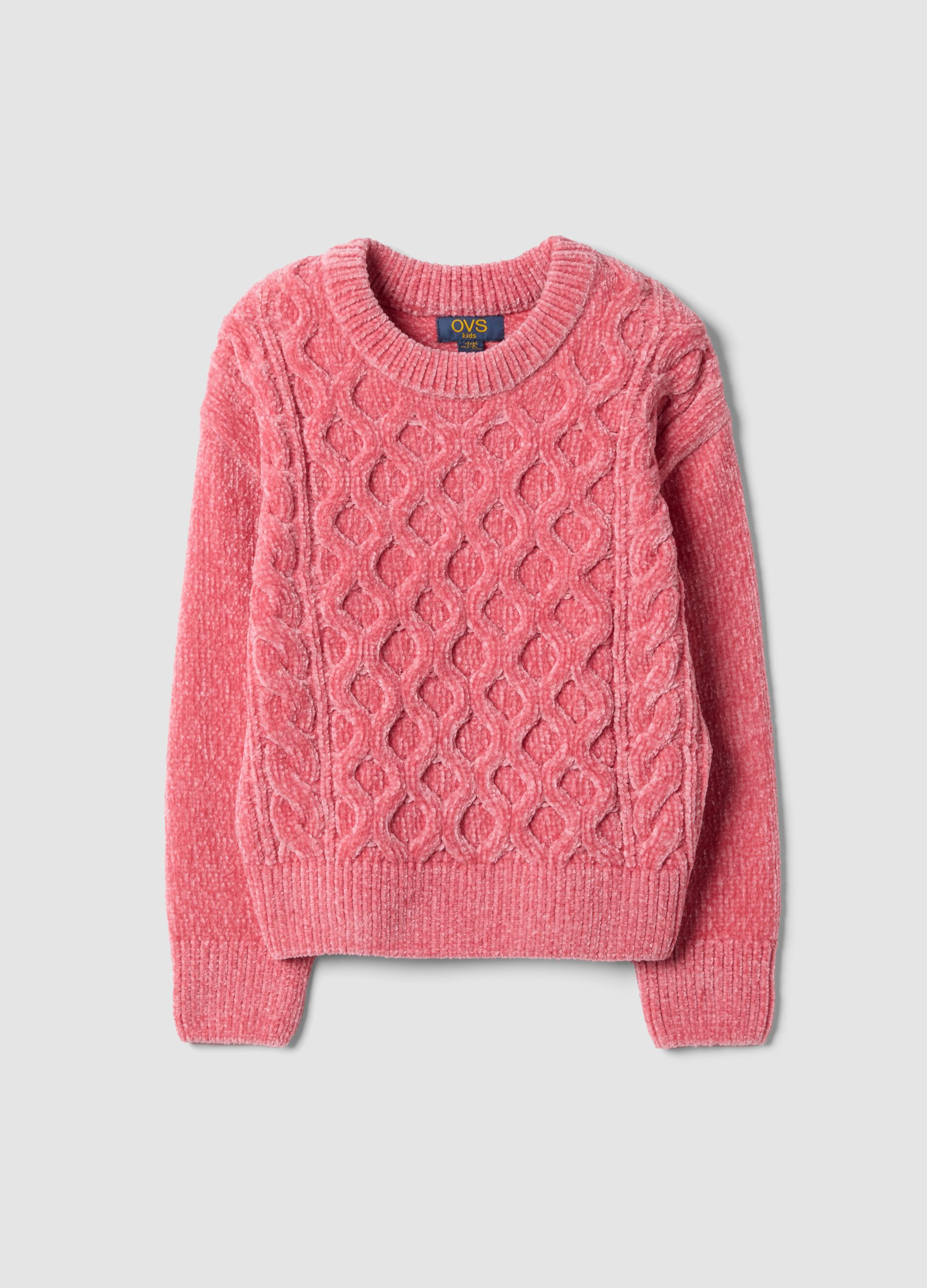 Pink crew-neck cable-knit jumper, regular fit