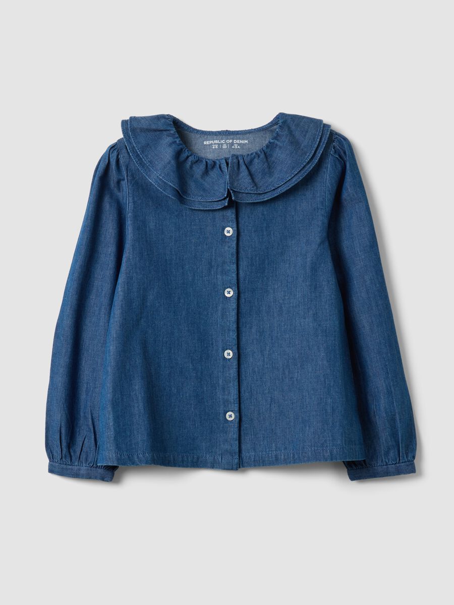 Blue pure organic cotton shirt with wide collar_0
