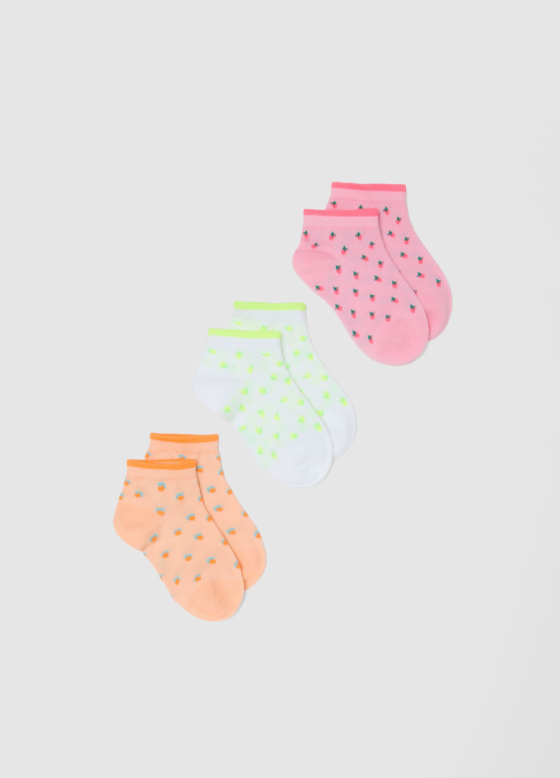 Girls' multicolour cotton blend fruit socks three-pack