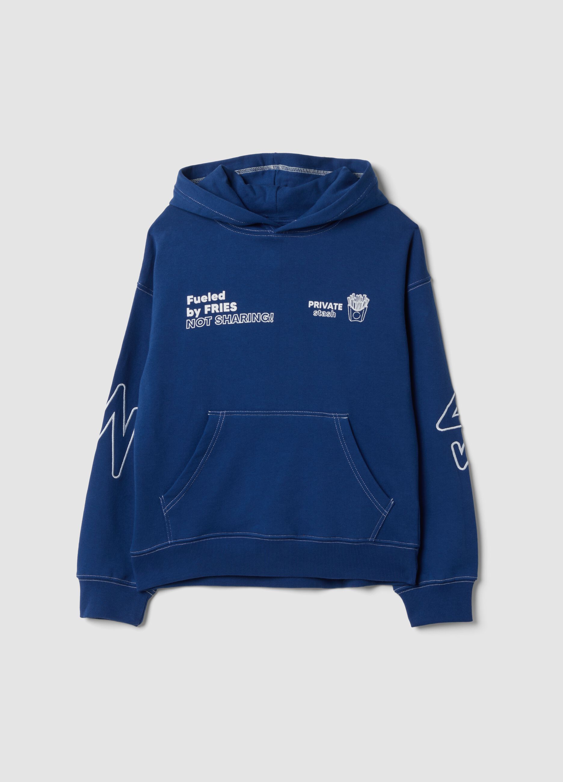 Navy blue pure cotton hoodie with prints, oversized fit