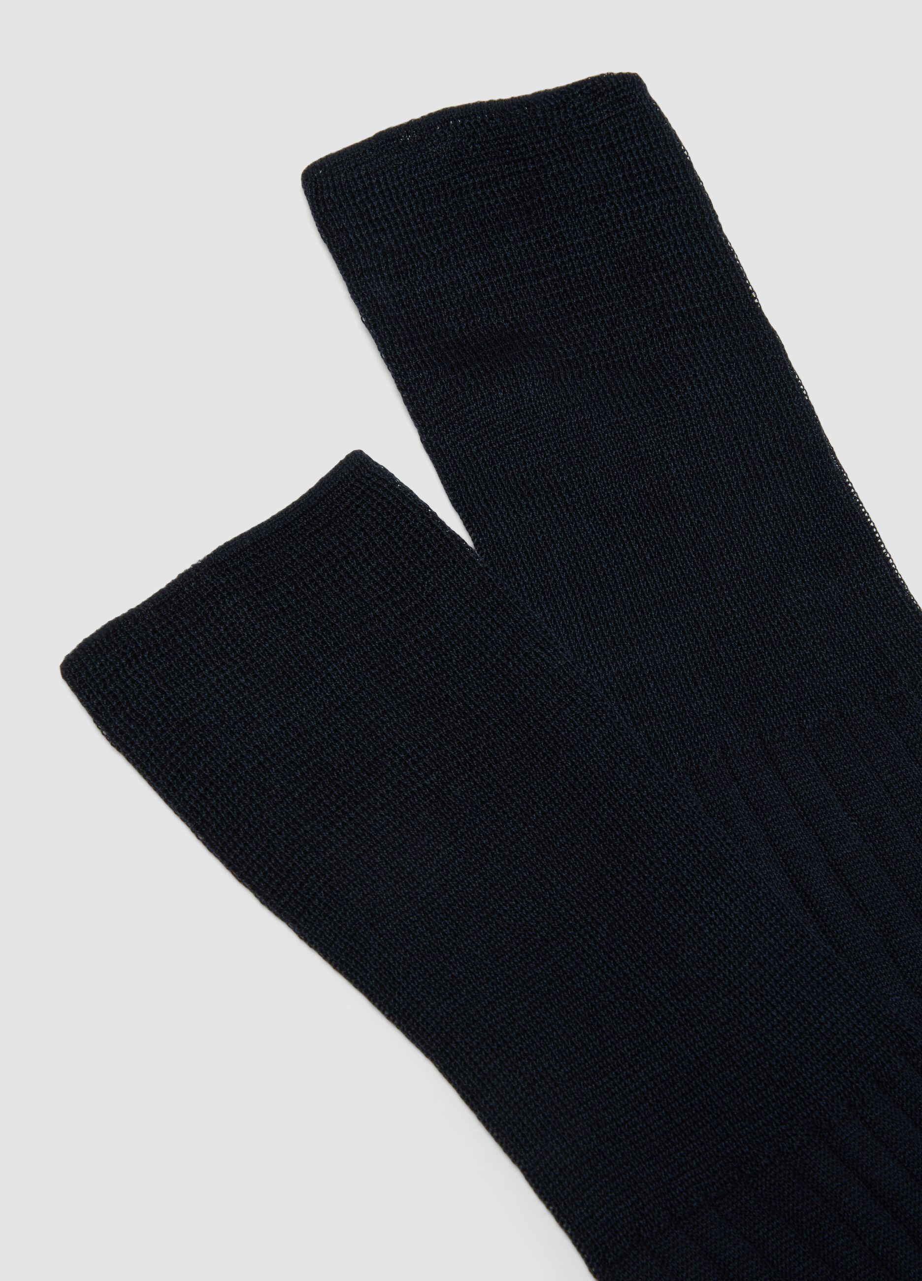 Blue ribbed pure cotton long socks
