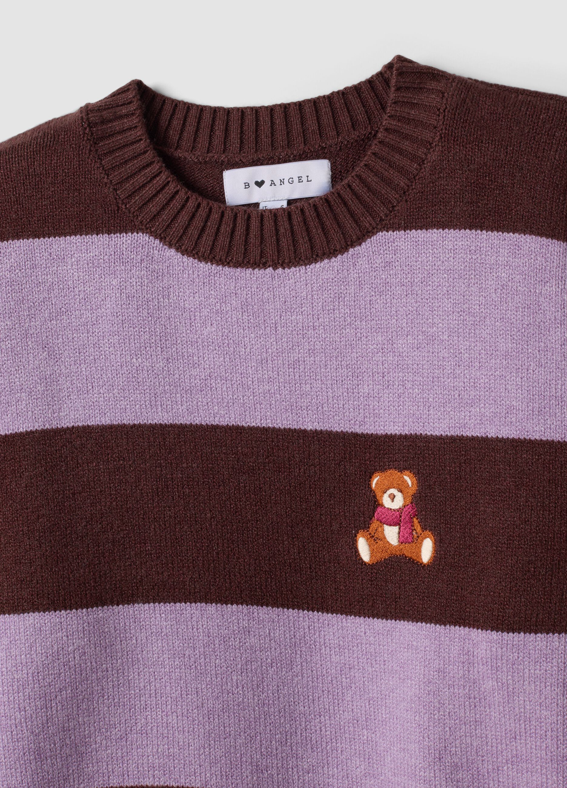 Maglia multicolor in misto viscosa a righe con ricamo orsetto regular fit