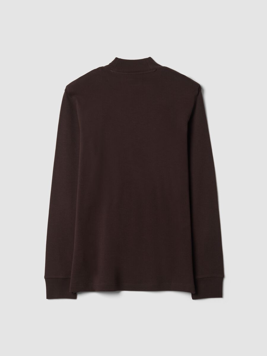 Brown pure-cotton T-shirt with structured high neck_2