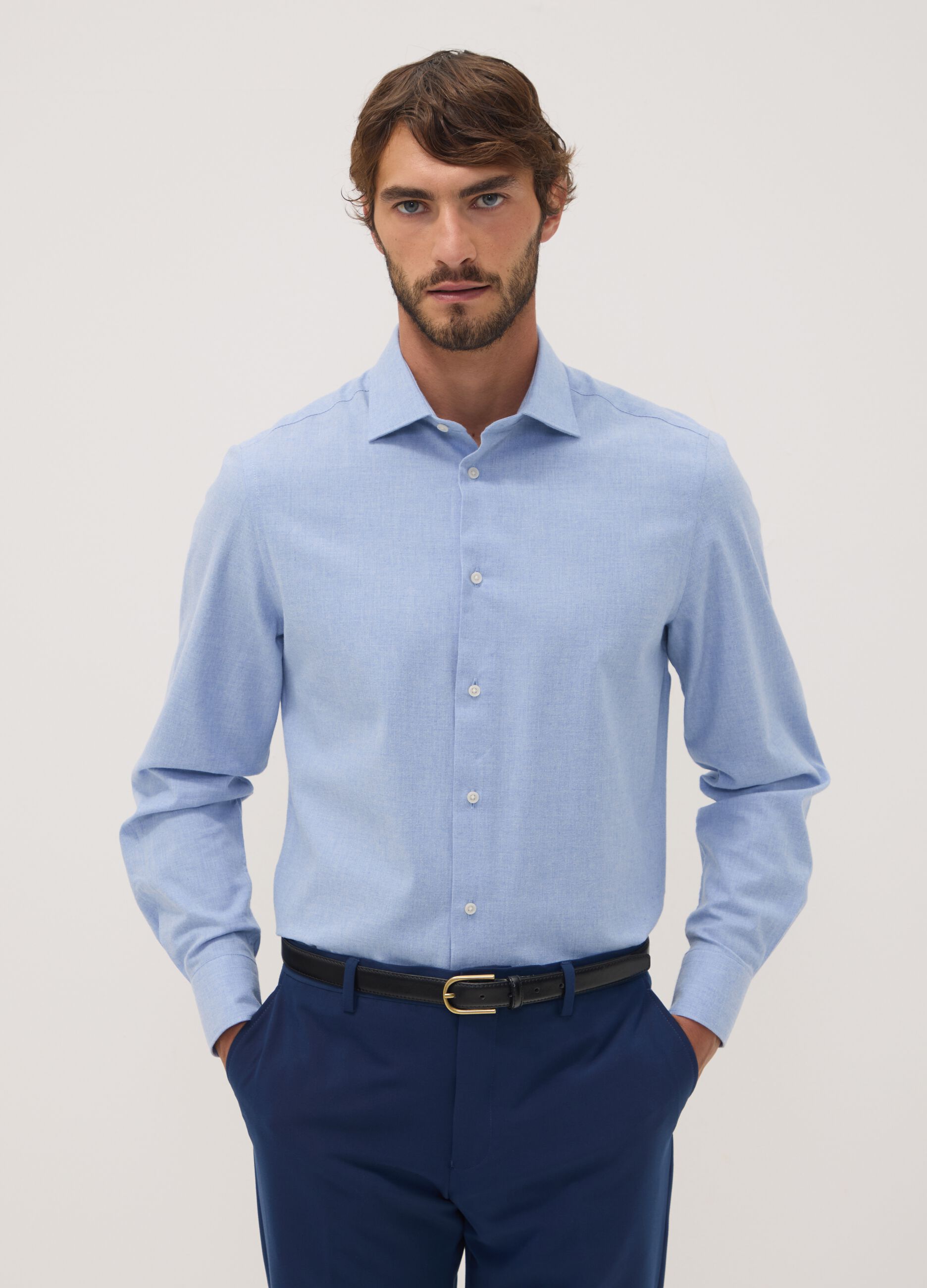 Light blue pure cotton twill shirt, regular fit