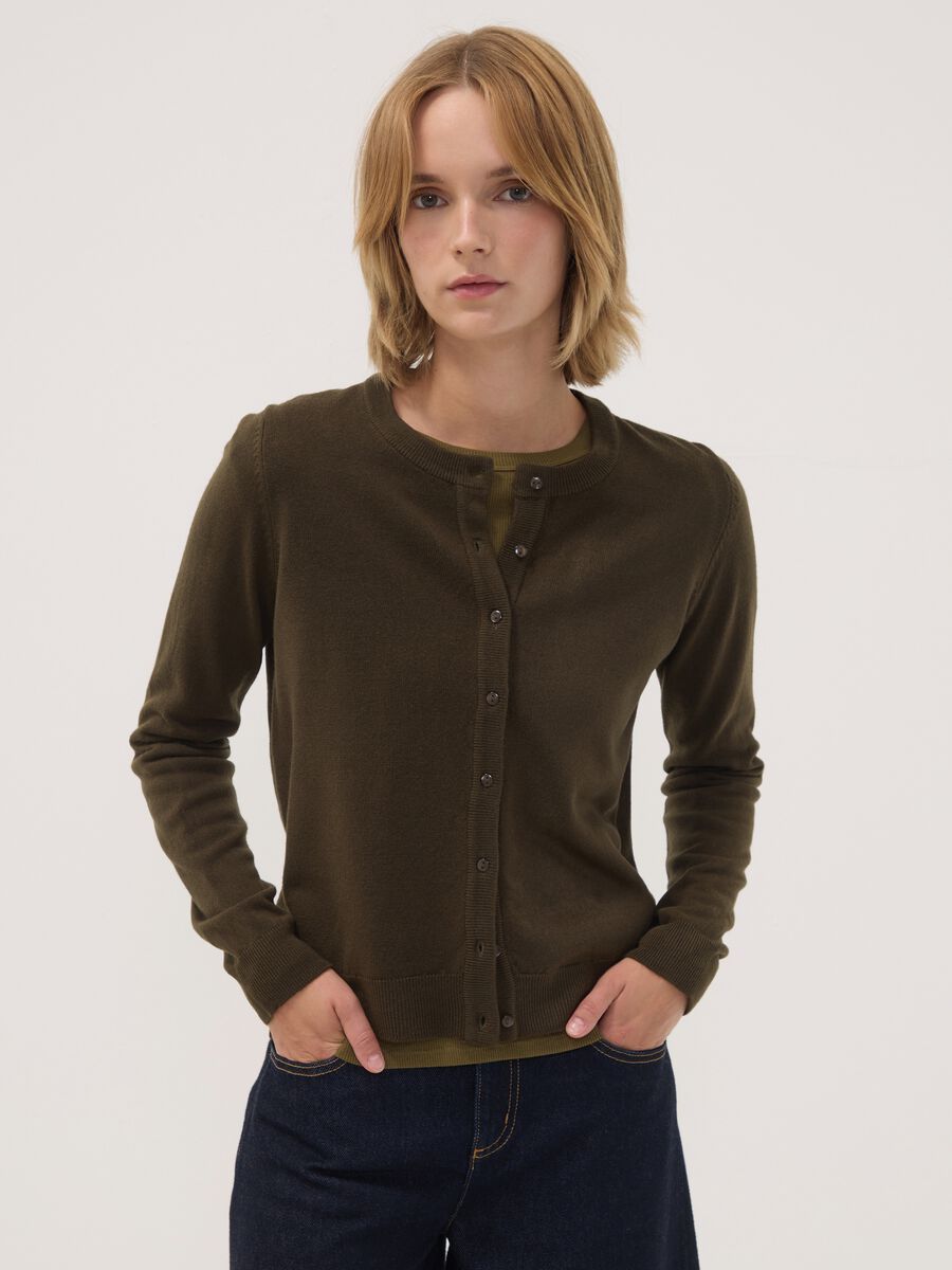 Green crew-neck regular-fit cardigan with buttons_0