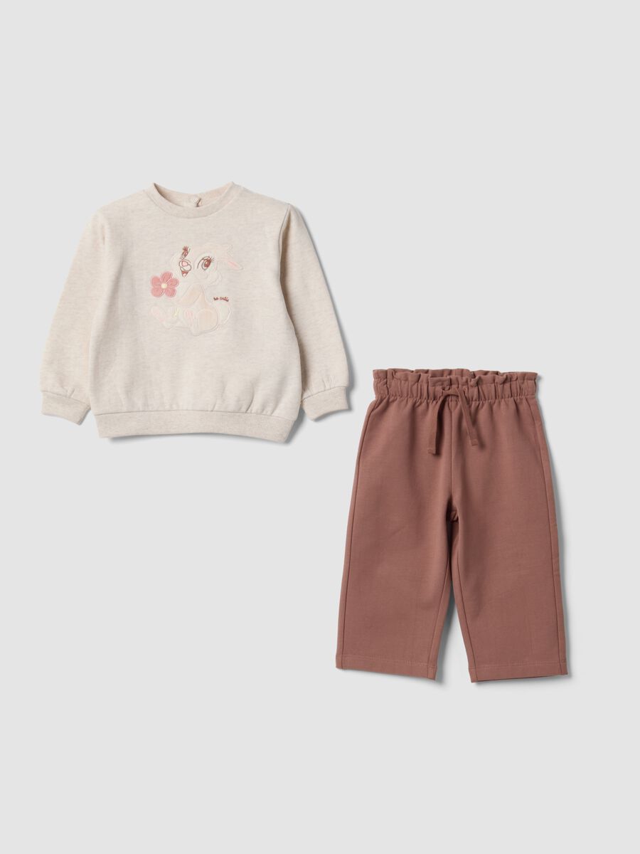 Beige and brown organic cotton-blend set with Bambi print_0