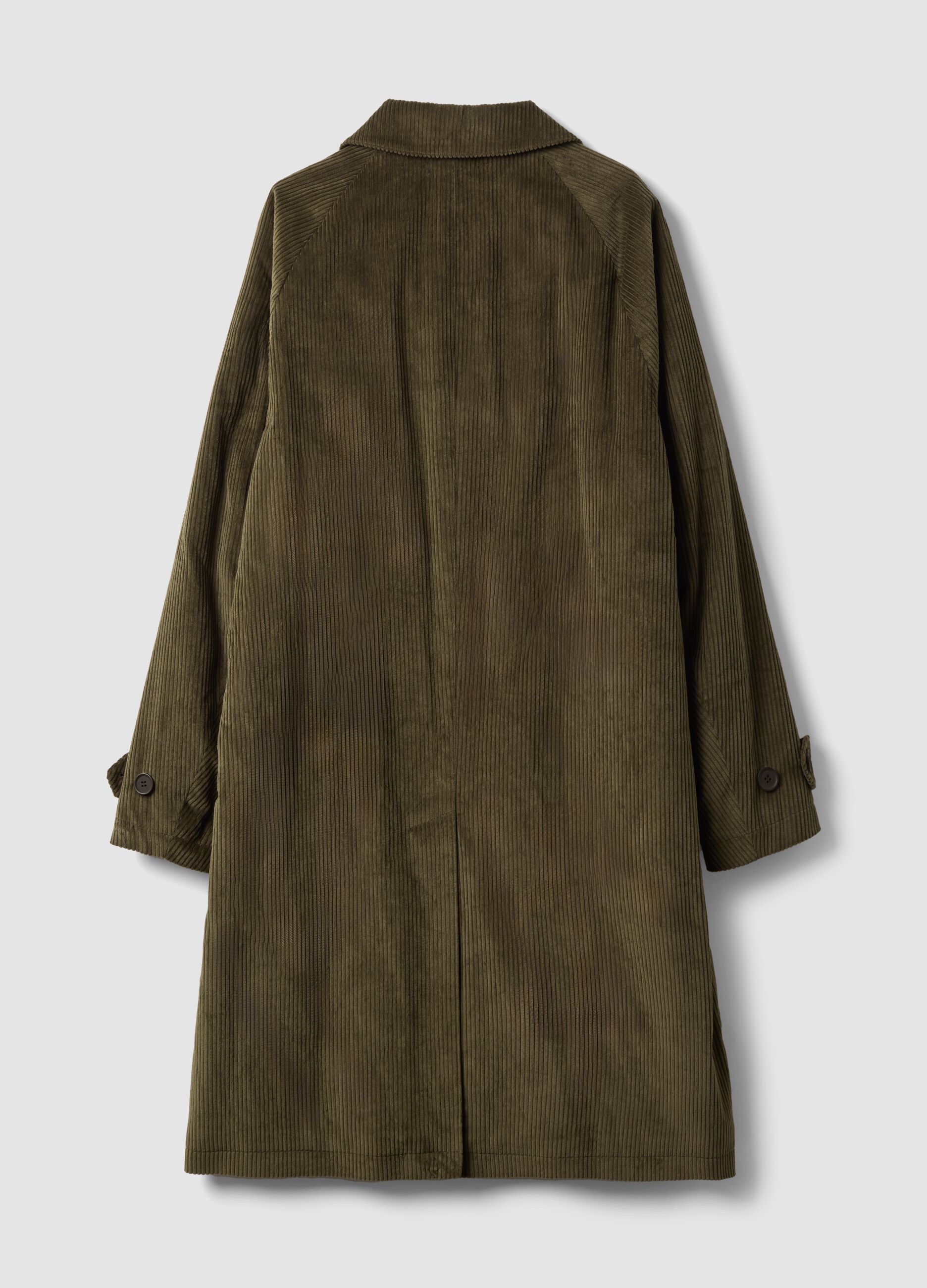 Cappotto lungo verde in puro cotone a righe