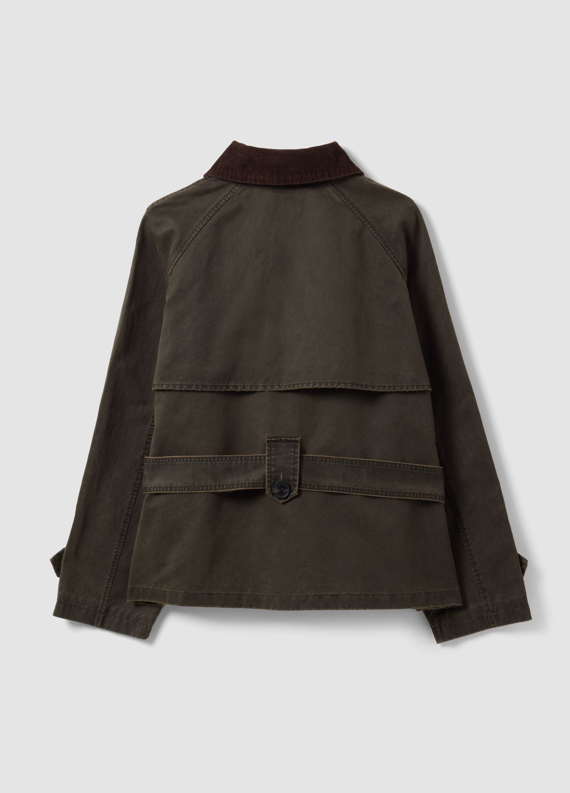 Green cotton-blend trench coat with contrasting collar, regular fit