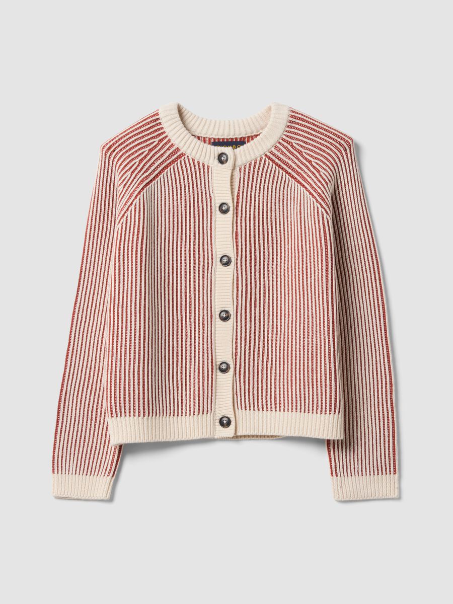 White pure cotton ribbed crew-neck cardigan_4