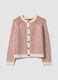 Cardigan bianco in puro cotone a coste con girocollo_4