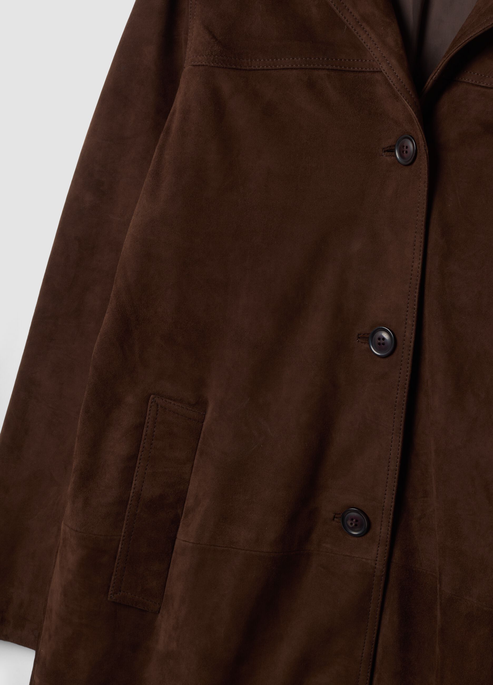Long brown regular-fit genuine leather coat