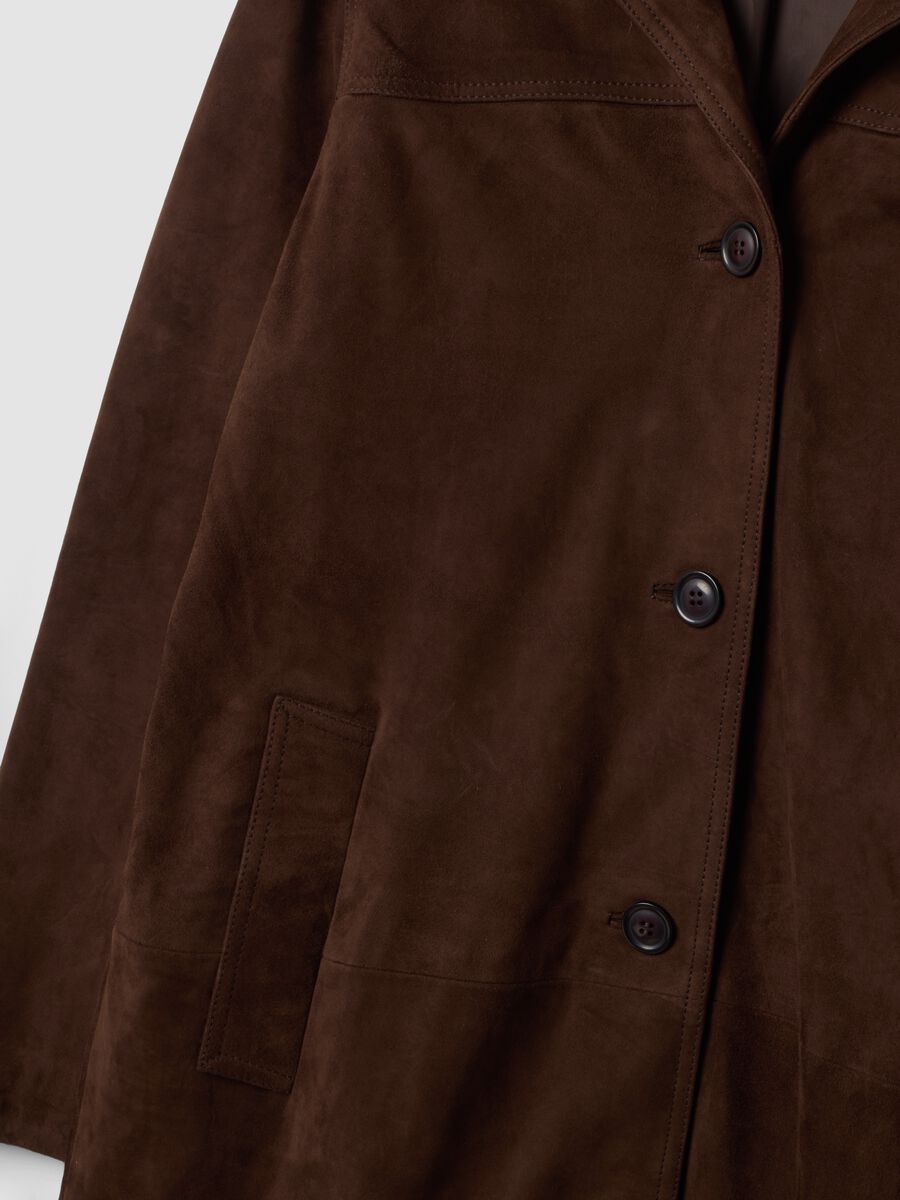 Long brown regular-fit genuine leather coat_1