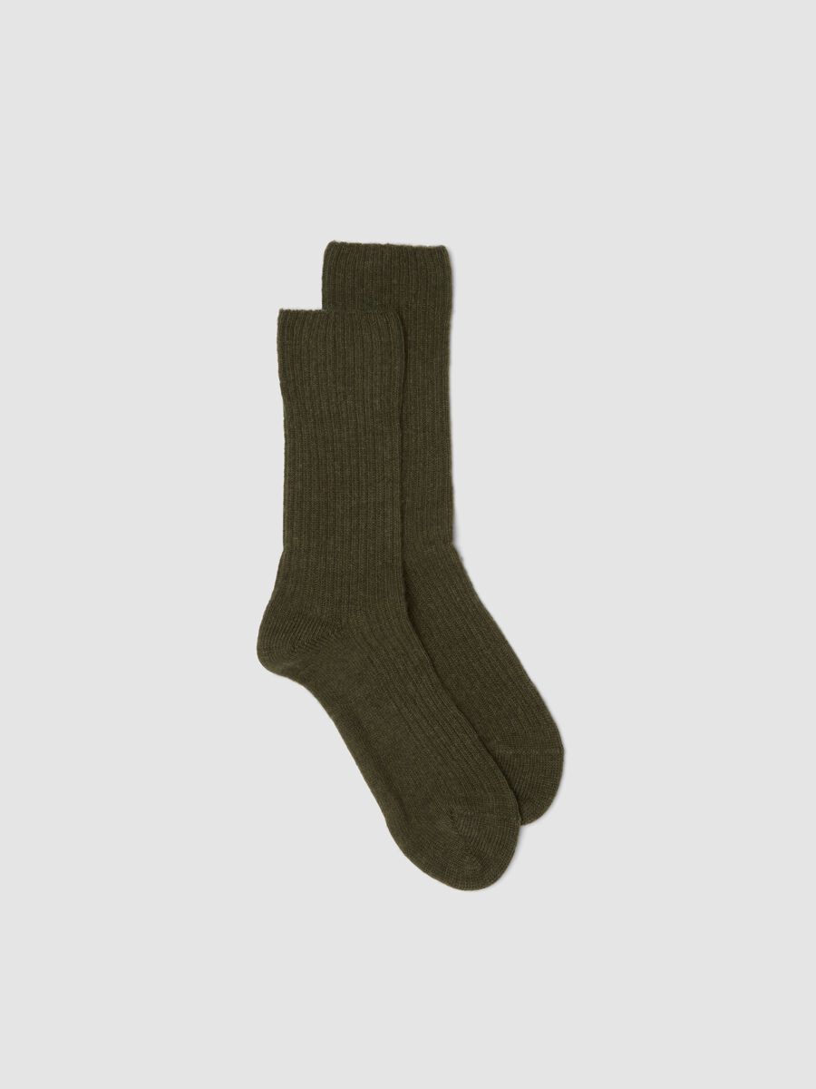 Green ribbed socks in wool, viscose and stretch cashmere_0