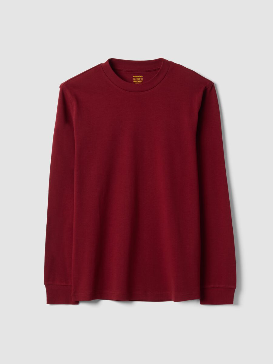 Red pure cotton crew-neck T-shirt, regular fit_0