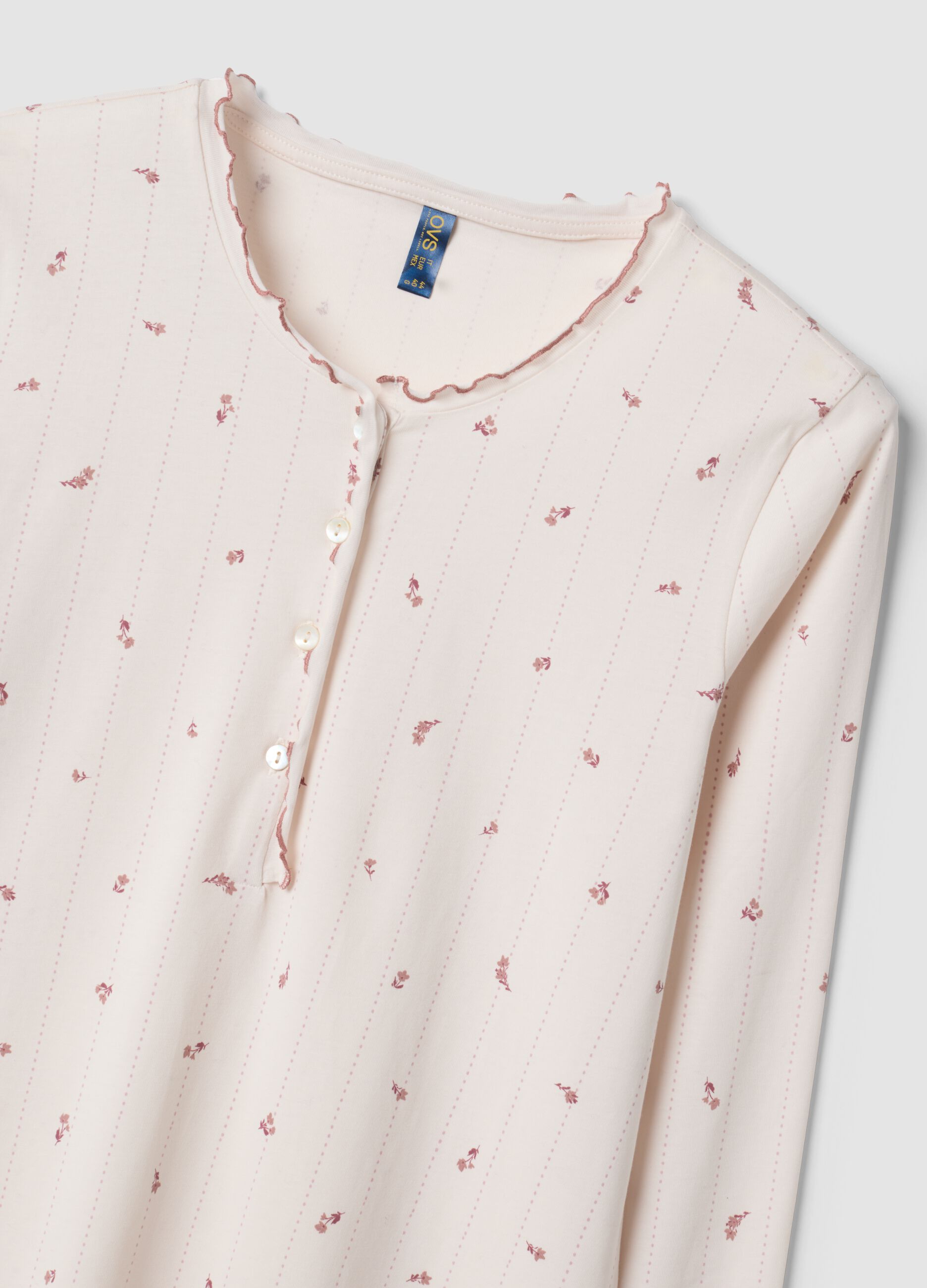 Pink pure organic cotton nightdress with round neckline