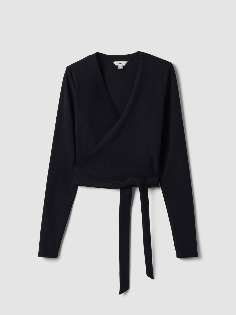 Black ribbed stretch-cotton wrap top ALTAVIA STUDIO_5