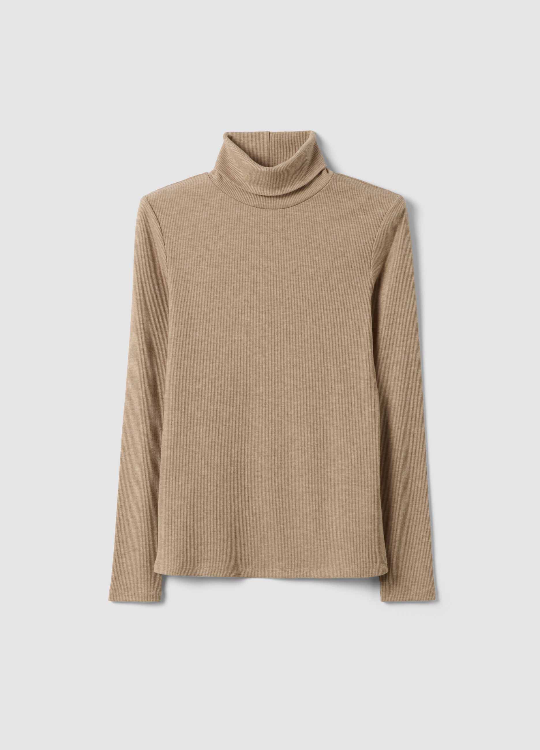 Beige stretch viscose crew-neck jumper, regular fit