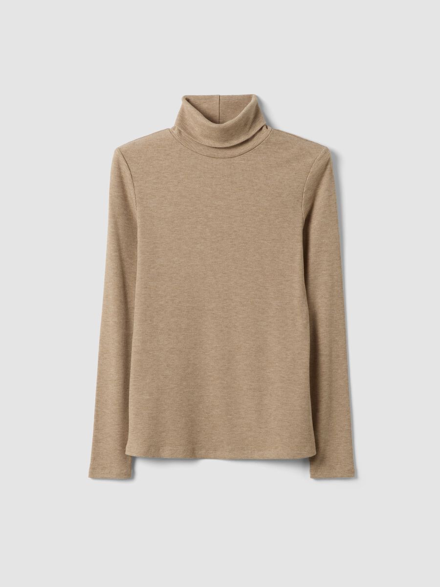 Beige stretch viscose crew-neck jumper, regular fit_0